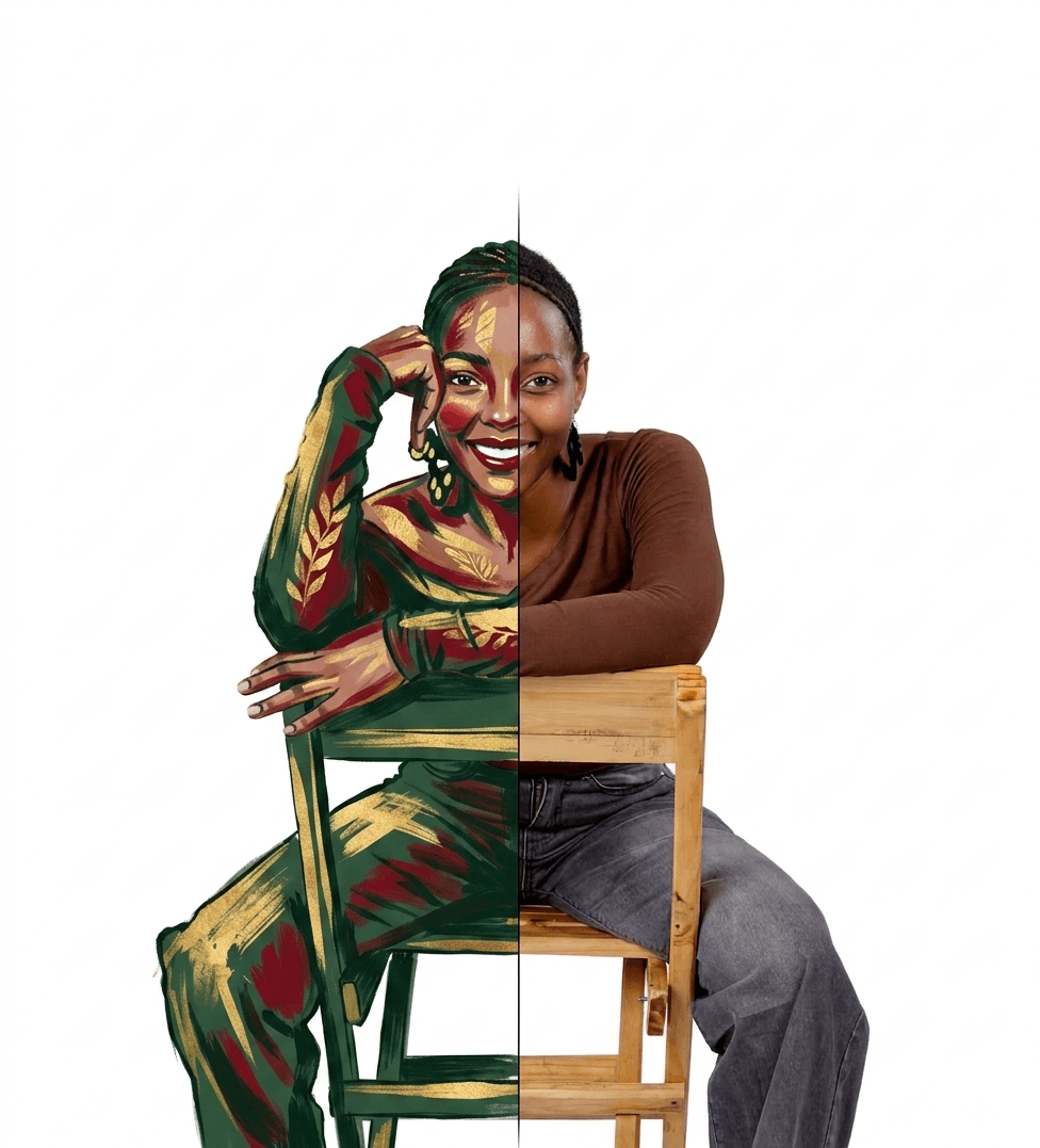 Colleen Marasha — painted designer on the left, photographic engineer on the right